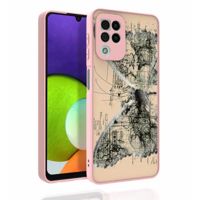 Samsung Galaxy M22 Kılıf Desenli Kamera Korumalı Parlak  Nora Kapak