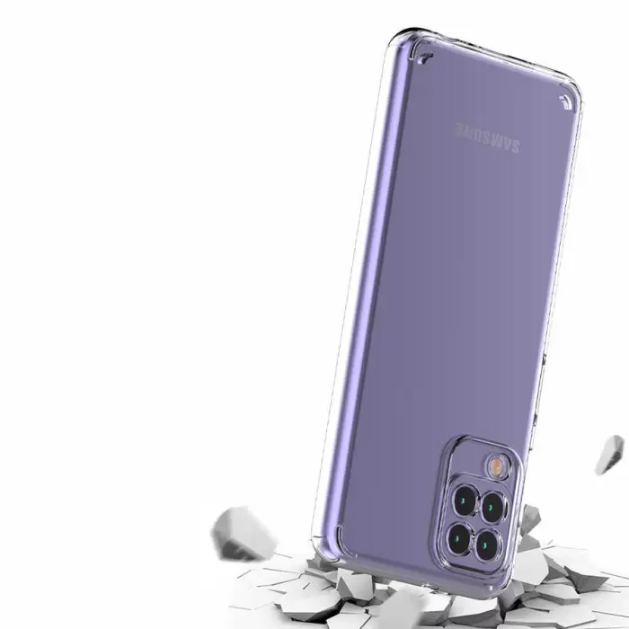 Samsung Galaxy M22 Coss Sert Darbe Emici Silikon Şeffaf Kamera Korumalı Arka Kapak