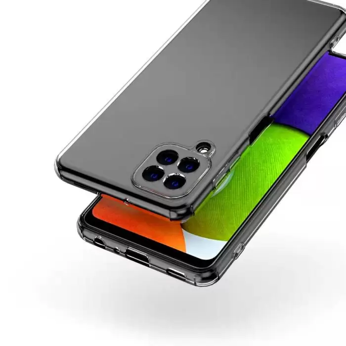 Samsung Galaxy M22 Kılıf Lopard Kamera Korumalı Kamera Korumalı Renksiz Şeffaf Esnek Silikon Kapak Süper
