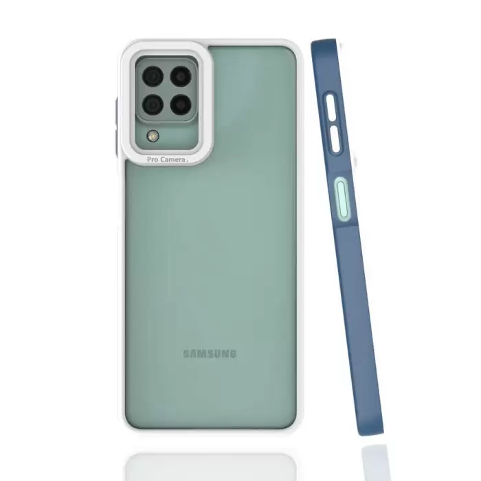 Samsung Galaxy M22 Kılıf Renkli Silikon Kenarlı Kamera Korumalı Şeffaf Mima Kapak
