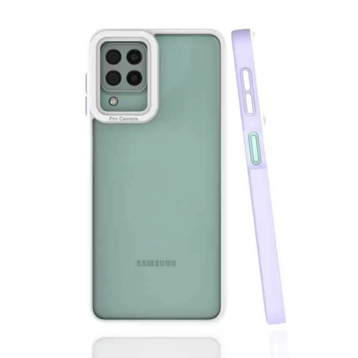 Samsung Galaxy M22 Kılıf Renkli Silikon Kenarlı Kamera Korumalı Şeffaf Mima Kapak