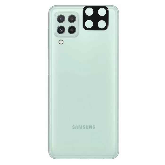 Samsung Galaxy M22 Lopard Siyah Çerçeveli Lens Koruma Parlak Renkli Kamera Koruyucu CL-08 Cam 3D-Kamera-Cam