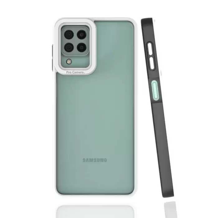 Samsung Galaxy M32 Kılıf Renkli Silikon Kenarlı Kamera Korumalı Şeffaf Mima Kapak