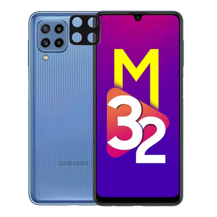 Samsung Galaxy M32 Lopard Siyah Çerçeveli Lens Koruma Parlak Renkli Kamera Koruyucu CL-08 Cam 3D-Kamera-Cam