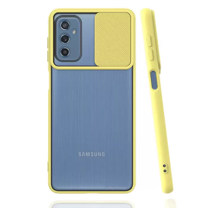 Samsung Galaxy M52 Kılıf Lopard Slayt Sürgülü Kamera Korumalı Renkli Silikon Kapak