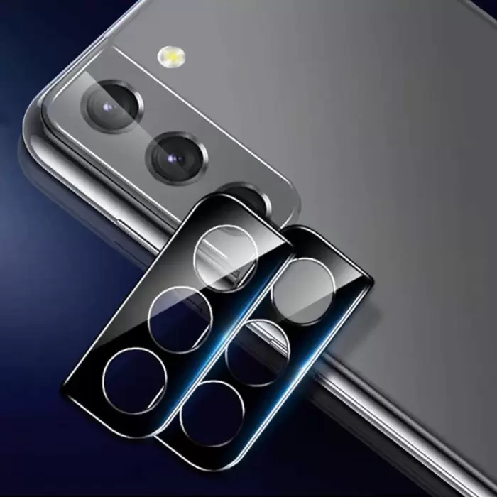 Samsung Galaxy S21 FE Lopard Siyah Çerçeveli Lens Koruma Parlak Renkli Kamera Koruyucu CL-08 Cam 3D-Kamera-Cam