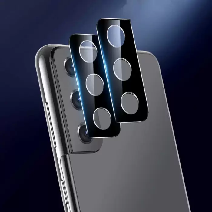 Samsung Galaxy S21 FE  Siyah Çerçeveli Lens Koruma Parlak Renkli Kamera Koruyucu CL-08 Cam 3D-Kamera-Cam