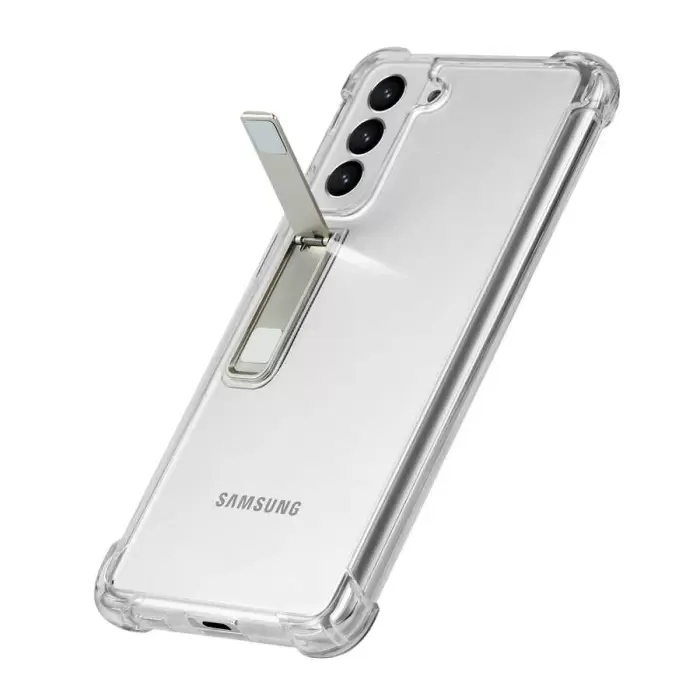 Samsung Galaxy S21 Kılıf Lopard Standlı Kamera Korumalı Renksiz Şeffaf Esnek Silikon Kapak Süper