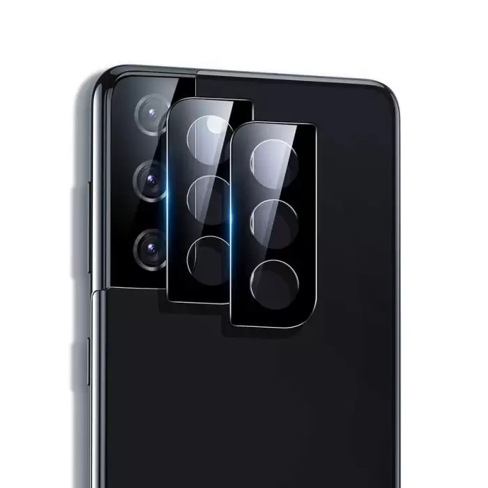 Samsung Galaxy S21 Lopard Siyah Çerçeveli Lens Koruma Parlak Renkli Kamera Koruyucu CL-08 Cam 3D-Kamera-Cam