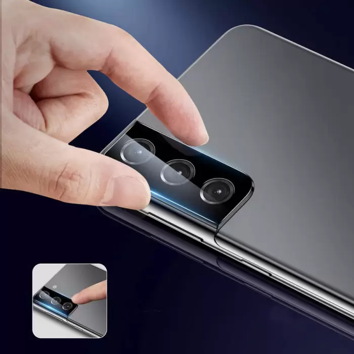 Samsung Galaxy S21 Lopard Siyah Çerçeveli Lens Koruma Parlak Renkli Kamera Koruyucu CL-08 Cam 3D-Kamera-Cam