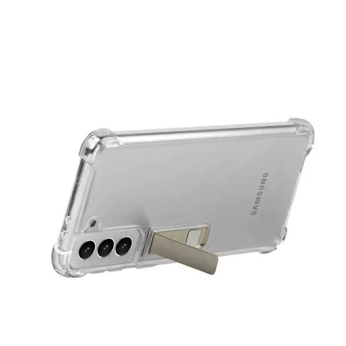 Samsung Galaxy S21 Plus Kılıf Lopard Standlı Kamera Korumalı Renksiz Şeffaf Esnek Silikon Kapak Süper