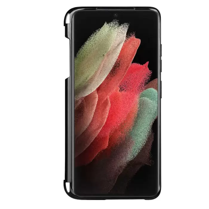 Samsung Galaxy S21 Ultra Kılıf Lopard Kalem Bölmeli Standlı Kamera Korumalı Renksiz Şeffaf Esnek Silikon Kapak Süper