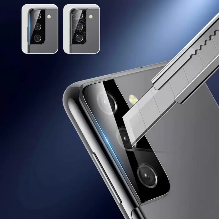 Samsung Galaxy S21 Ultra Lopard Siyah Çerçeveli Lens Koruma Parlak Renkli Kamera Koruyucu CL-08 Cam 3D-Kamera-Cam
