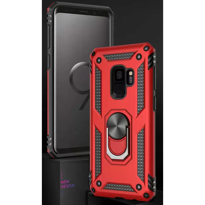 Samsung Galaxy S9 Kılıf Lopard Kamera Korumalı Sürgülü Yüzüklü Orjinal Tasarım Armor Vega