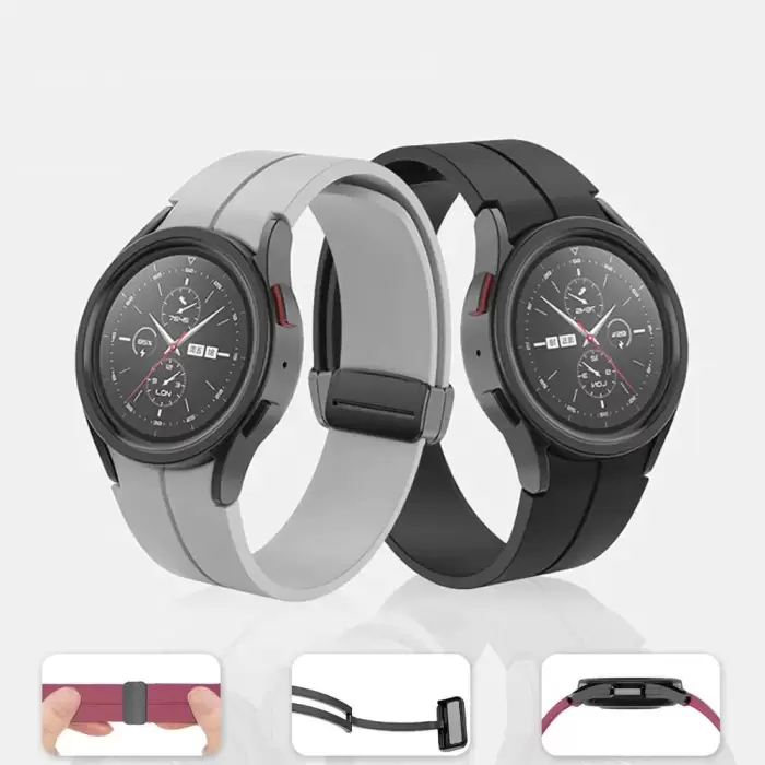 Samsung Galaxy Watch 4 40mm Lopard KRD-84 Magnetic Tokalı A+ Kalite Sport Silikon Kordon
