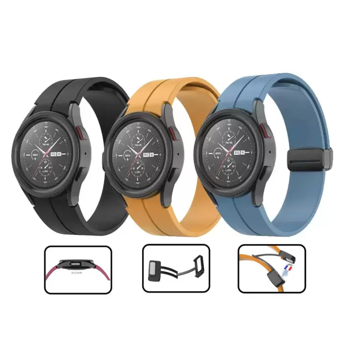 Samsung Galaxy Watch 4 44mm Lopard KRD-84 Magnetic Tokalı A+ Kalite Sport Silikon Kordon