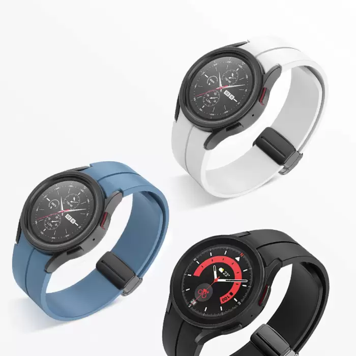 Samsung Galaxy Watch 4 44mm Lopard KRD-84 Magnetic Tokalı A+ Kalite Sport Silikon Kordon