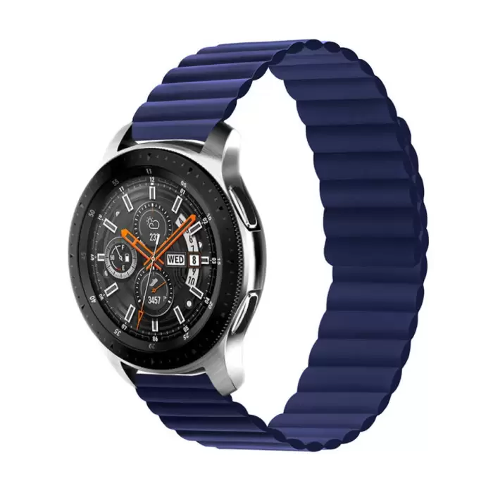 Samsung Galaxy Watch 46mm Mıknatıslı Kordon Leather Design Bakla Tasarımlı Çift Renkli Kayış krd52