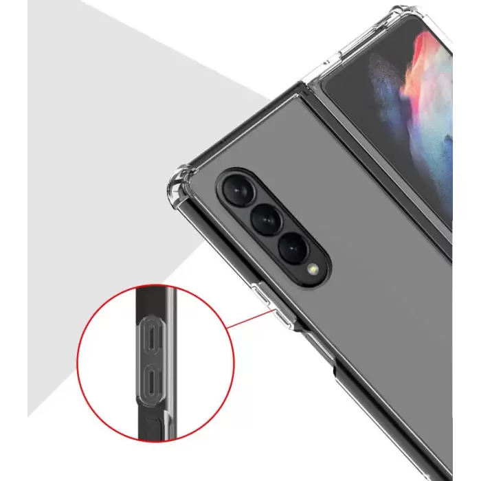 Samsung Galaxy Z Fold 3 Kılıf  Nitro Antishock Köşe Koruma Darbe Emici Şeffaf Doku Silikon