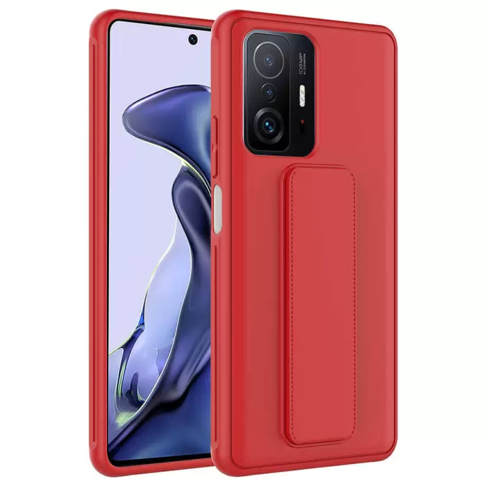 Xiaomi Mi 11T 5G Kılıf Uyumlu Yumuşak Dokulu Standlı Esnek Silikon Özel Kılıf Qstand