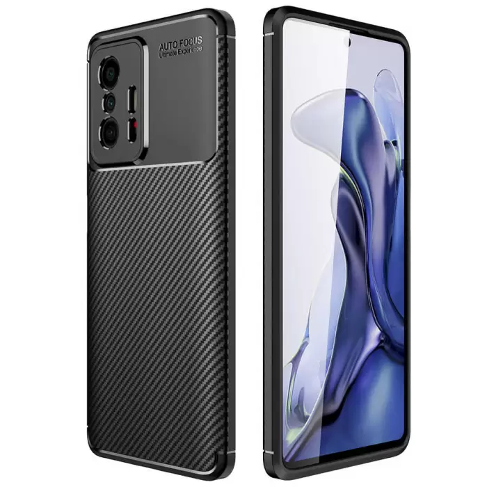 Xiaomi Mi 11T Pro 5G Kılıf Lopard Kamera Korumalı Karbon Desenli Negro Kapak Orijinal Yüzey Kılıf