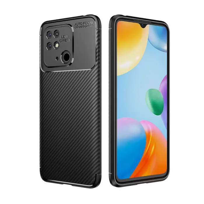 Xiaomi Poco C40 Kılıf Lopard Kamera Korumalı Karbon Desenli Negro Kapak Orijinal Yüzey Kılıf