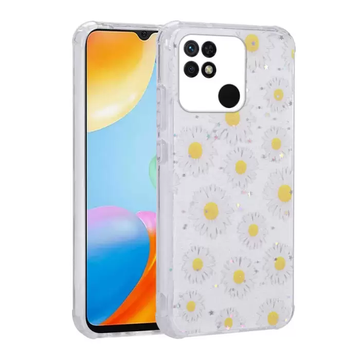 Xiaomi Poco C40 Kılıf Simli Desenli Kamera Korumalı Parlak Lopard Popy Kapak