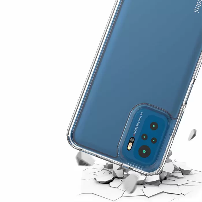 Xiaomi Poco M5S Coss Sert Darbe Emici Silikon Şeffaf Kamera Korumalı Arka Kapak