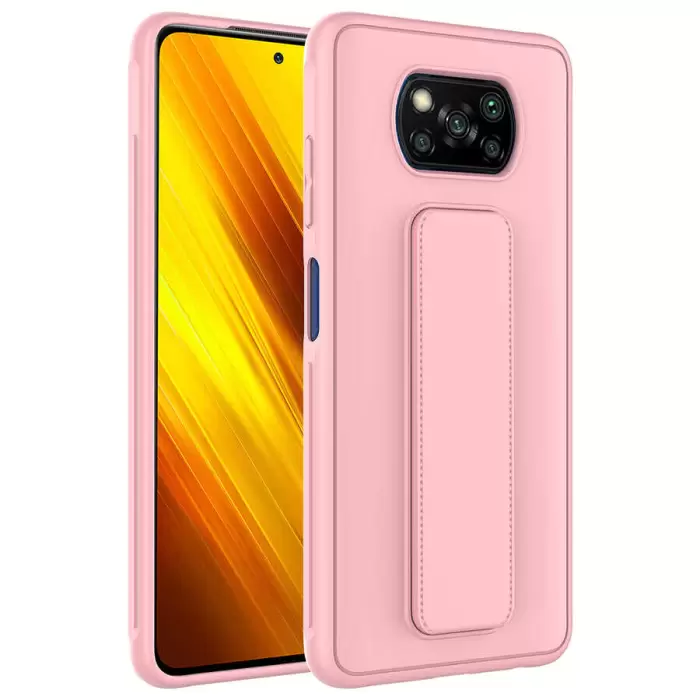 Xiaomi Poco X3 Kılıf Uyumlu Yumuşak Dokulu Standlı Esnek Silikon Özel Kılıf Qstand