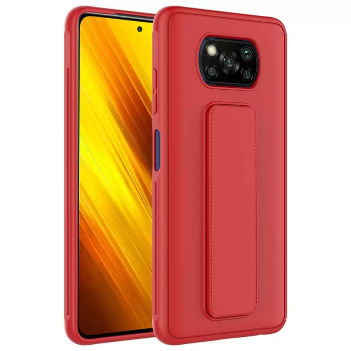 Xiaomi Poco X3 Kılıf Uyumlu Yumuşak Dokulu Standlı Esnek Silikon Özel Kılıf Qstand