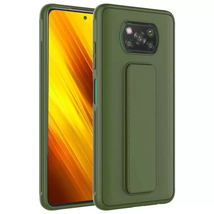 Xiaomi Poco X3 Kılıf Uyumlu Yumuşak Dokulu Standlı Esnek Silikon Özel Kılıf Qstand