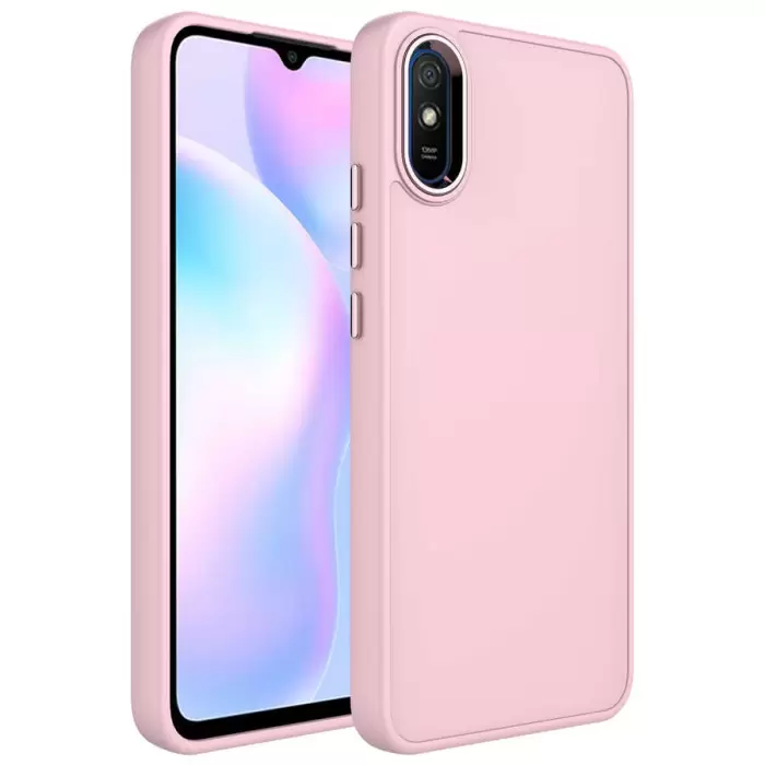 Xiaomi Redmi 9A Kılıf Metal Çerçeve Buton Içi Kadife Kılıf Kapak Doku Luna