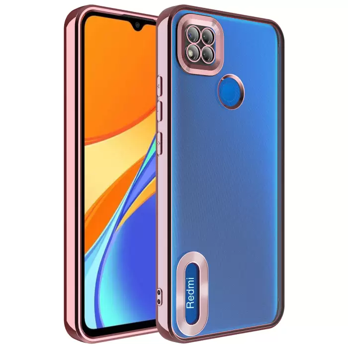 Xiaomi Redmi 9C Kamera Lens Korumalı Şeffaf Renkli Logo Gösteren Parlak Omega Kapak