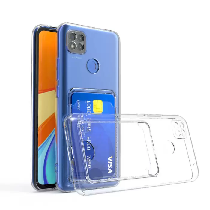 Xiaomi Redmi 9C Kılıf Şeffaf Renksiz Kartlıklı Cüzdanlı Kamera Korumalı Esnek Silikon Kapak Setra