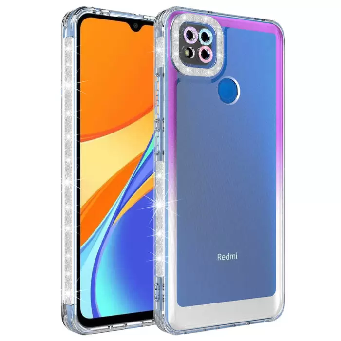 Xiaomi Redmi 9C Kılıf Simli ve Renk Geçiş Tasarımlı Lens Korumalı  Park Kapak