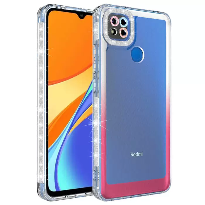 Xiaomi Redmi 9C Kılıf Simli ve Renk Geçiş Tasarımlı Lens Korumalı Lopard Park Kapak