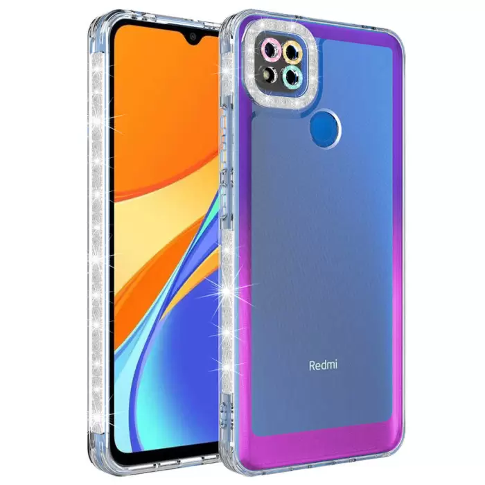 Xiaomi Redmi 9C Kılıf Simli ve Renk Geçiş Tasarımlı Lens Korumalı Lopard Park Kapak