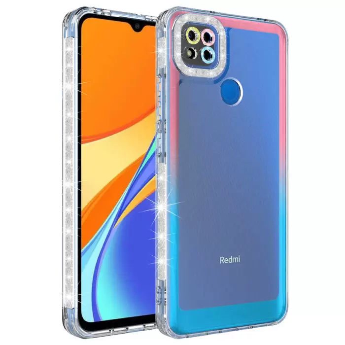 Xiaomi Redmi 9C Kılıf Simli ve Renk Geçiş Tasarımlı Lens Korumalı Lopard Park Kapak