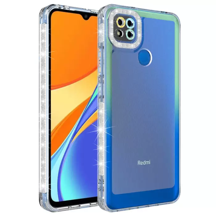 Xiaomi Redmi 9C Kılıf Simli ve Renk Geçiş Tasarımlı Lens Korumalı Lopard Park Kapak