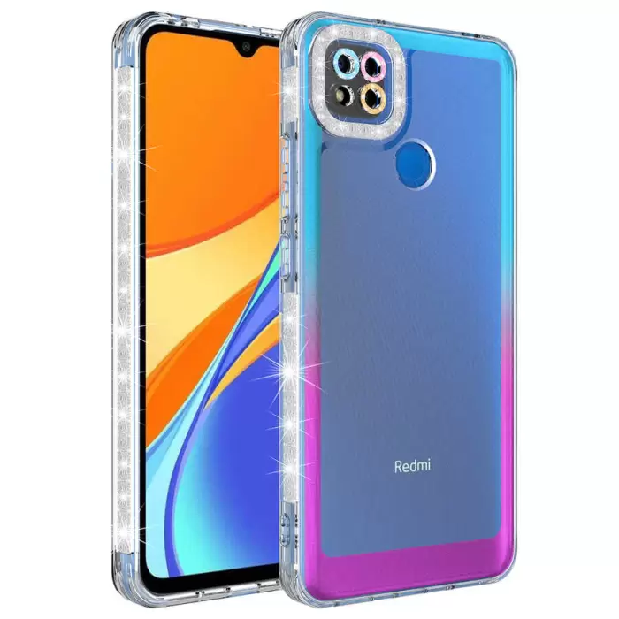 Xiaomi Redmi 9C Kılıf Simli ve Renk Geçiş Tasarımlı Lens Korumalı Lopard Park Kapak