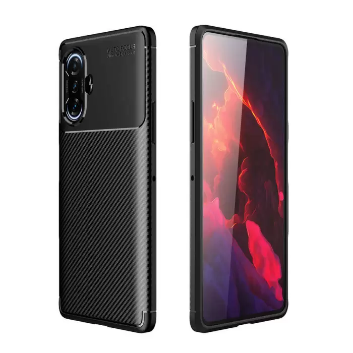 Xiaomi Redmi K40 Gaming Kılıf Lopard Kamera Korumalı Karbon Desenli Negro Kapak Orijinal Yüzey Kılıf