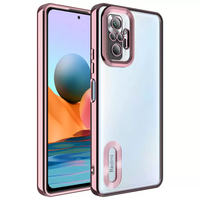 Xiaomi Redmi Note 10 Pro Kamera Lens Korumalı Şeffaf Renkli Logo Gösteren Parlak Omega Kapak