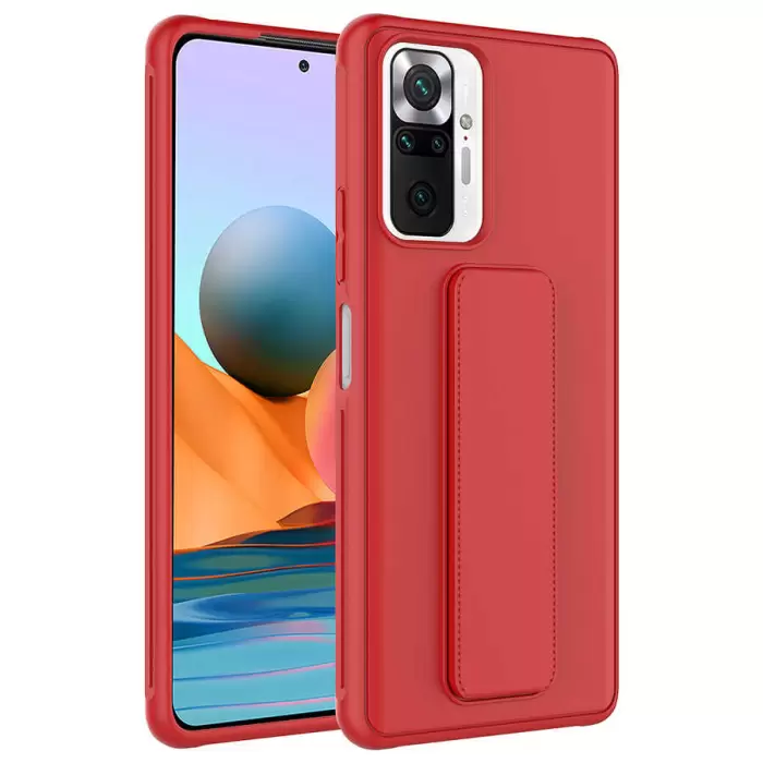 Xiaomi Redmi Note 10 Pro Kılıf Uyumlu Yumuşak Orijinal Dokulu Standlı Esnek Silikon Özel Kılıf Qstand