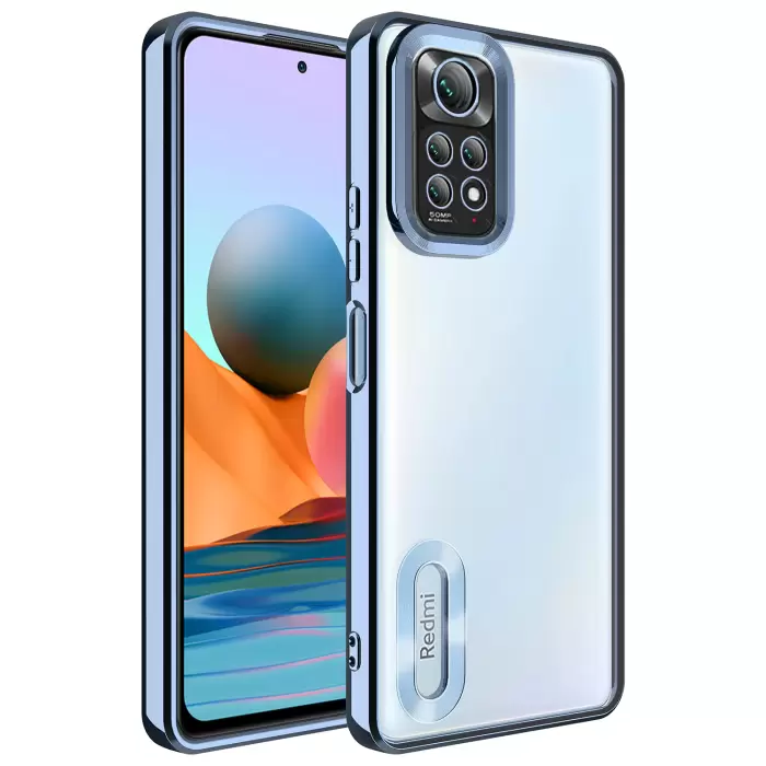 Xiaomi Redmi Note 11 Global Kamera Lens Korumalı Şeffaf Renkli Logo Gösteren Parlak Omega Kapak