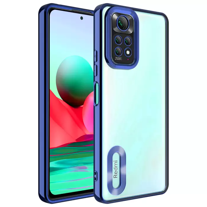 Xiaomi Redmi Note 11 Global Kamera Lens Korumalı Şeffaf Renkli Logo Gösteren Parlak Omega Kapak