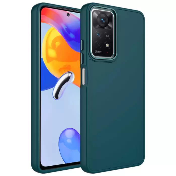 Xiaomi Redmi Note 11 Global Kılıf Metal Çerçeve Buton Içi Kadife Kılıf Kapak Orjinal Doku Luna