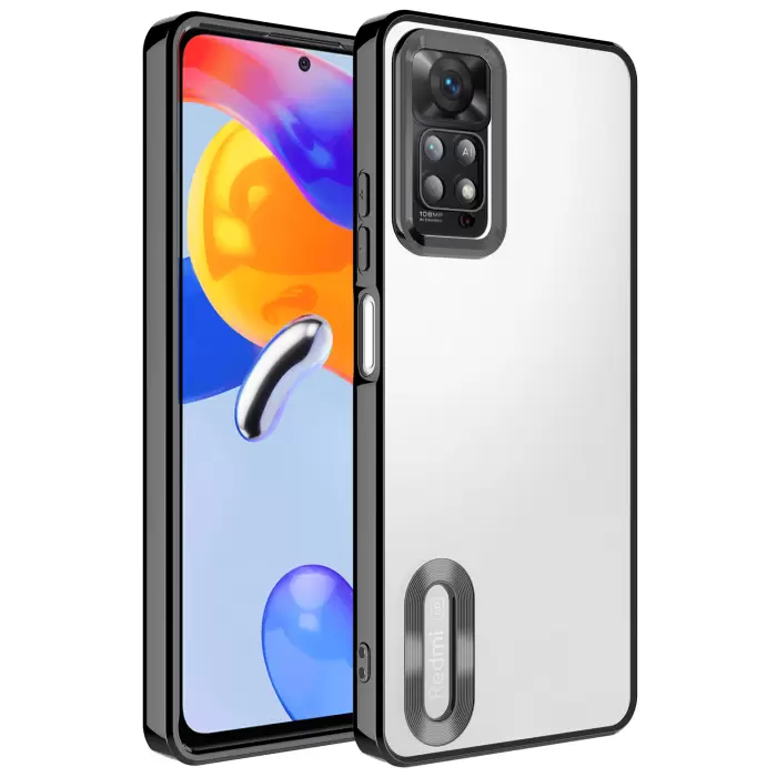 Xiaomi Redmi Note 11 Pro 5G Kamera Lens Korumalı Şeffaf Renkli Logo Gösteren Parlak Omega Kapak