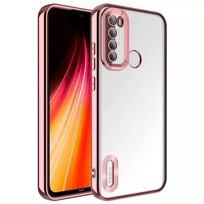 Xiaomi Redmi Note 8 Kamera Lens Korumalı Şeffaf Renkli Logo Gösteren Parlak Omega Kapak