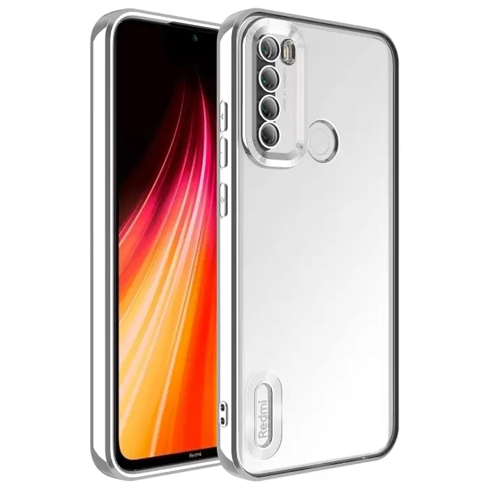 Xiaomi Redmi Note 8 Kamera Lens Korumalı Şeffaf Renkli Logo Gösteren Parlak Omega Kapak