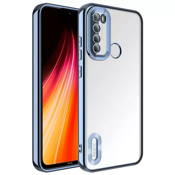 Xiaomi Redmi Note 8 Kamera Lens Korumalı Şeffaf Renkli Logo Gösteren Parlak Omega Kapak